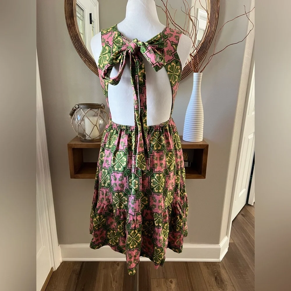 House of Harlow 1960 Linen Blend Halter Dress geometric and floral pattern Small - Picture 5 of 9